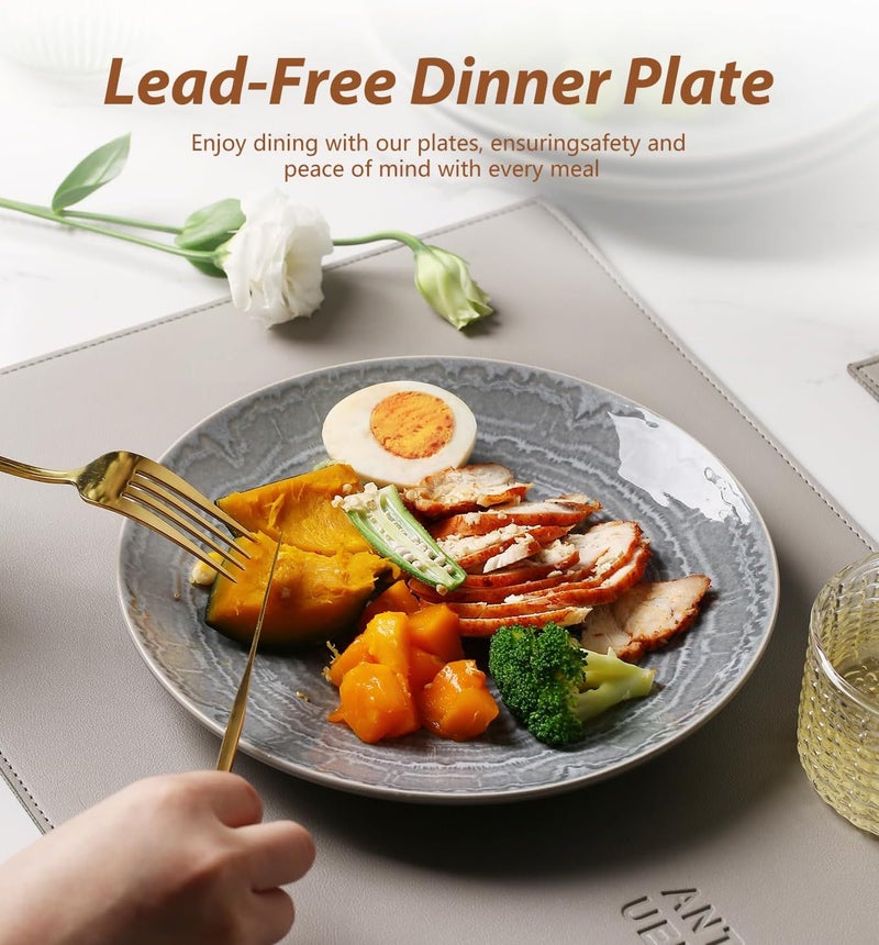 MONITO طقم أطباق عشاء سيراميك MONITO بحجم 685 بوصة مع طلاء تفاعلي من البورسلين، أطباق أدوات المائدة للطهي، للميكروويف، وغسالة الصحون، رمادي نفسي - Image 3