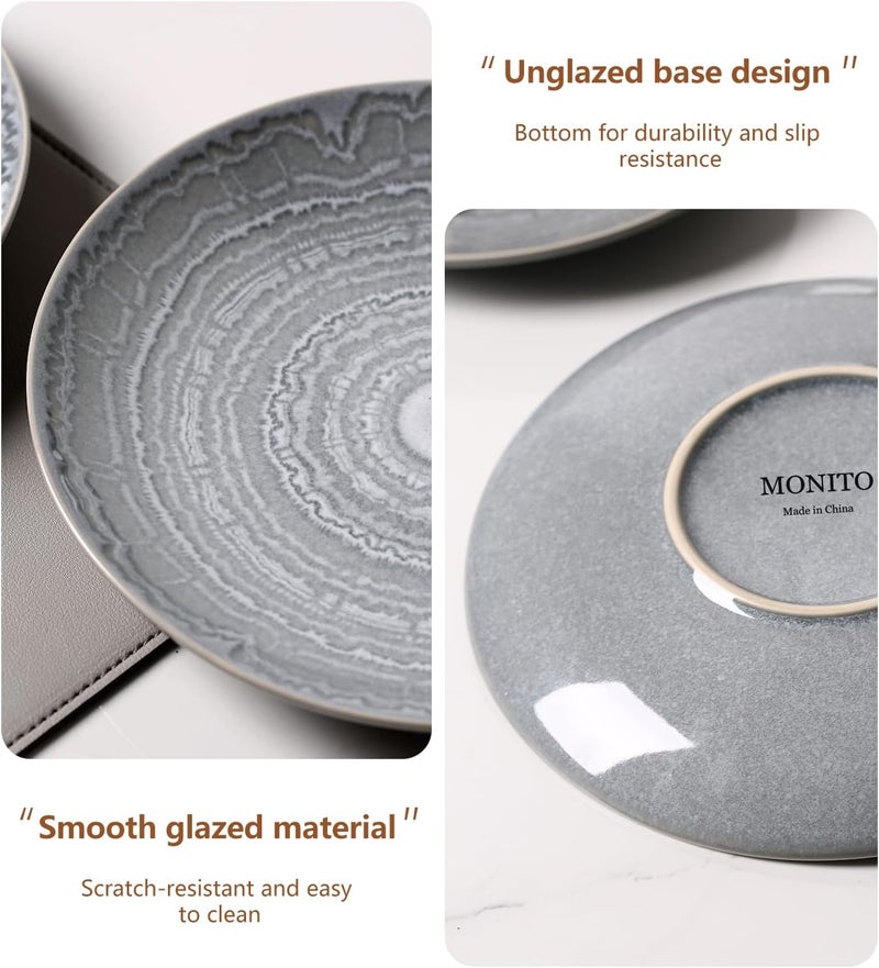 MONITO طقم أطباق عشاء سيراميك MONITO بحجم 685 بوصة مع طلاء تفاعلي من البورسلين، أطباق أدوات المائدة للطهي، للميكروويف، وغسالة الصحون، رمادي نفسي - Image 4