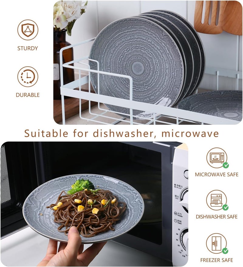 MONITO طقم أطباق عشاء سيراميك MONITO بحجم 685 بوصة مع طلاء تفاعلي من البورسلين، أطباق أدوات المائدة للطهي، للميكروويف، وغسالة الصحون، رمادي نفسي - Image 5