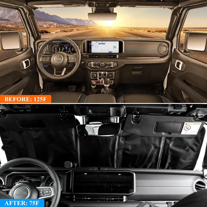 بيستاو حاجب شمس للزجاج الأمامي لجيب رانجلر JL 2024 (بابين/أربعة أبواب)، حاجب شمس للنافذة الأمامية لجيب رانجلر 4XE 2024، حاجب شمس أمامي يحجب الأشعة فوق البنفسجية والحرارة، فضي، قطعة واحدة - Image 2