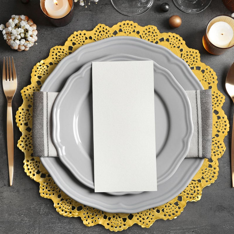 MCEAST 100 Pack Round Gold Paper Doilies 13.5 Inches Lace Place Mats Rustic Scallop Doily Disposable Paper Table Pads for Food Cakes Crafts Party Weddings Tableware Decor - Image 4