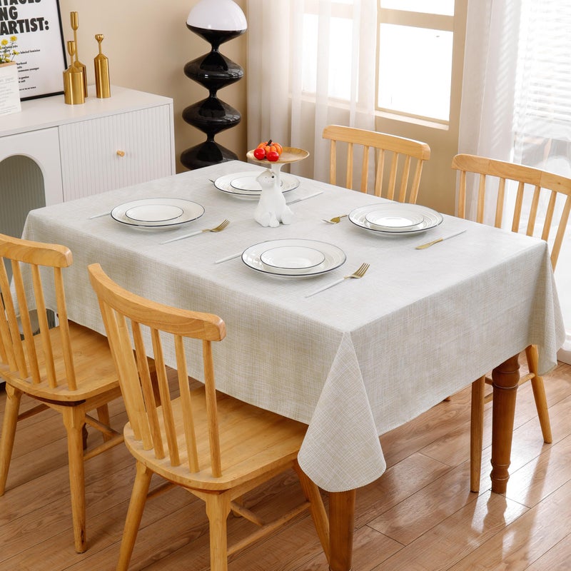 Walrus Heavy Duty Vinyl Tablecloth with Flannel Backing Waterproof Oil-Proof Plastic Table Cloth Stain-Resistant Wipeable Rectangle or Square Table Cover for Indoor and Outdoor (Beige Striped,54x54 Inch) - Image 3