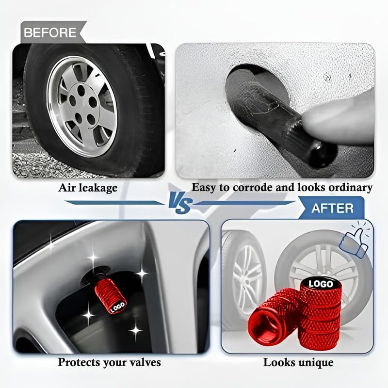 CONTACTS Compatible with Mahin-dra 4pcs Red Car Tire Valve Stem Caps, Universal Wheel Air Dust Covers, Aluminum Tyre Rim Ventil Accessories - Image 3