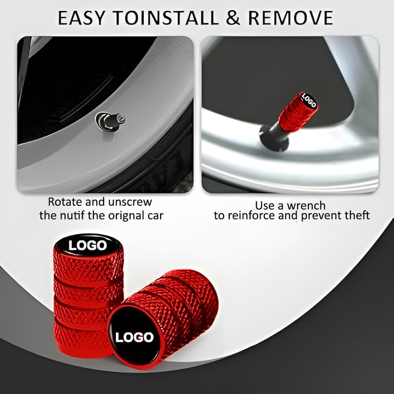 CONTACTS Compatible with Mahin-dra 4pcs Red Car Tire Valve Stem Caps, Universal Wheel Air Dust Covers, Aluminum Tyre Rim Ventil Accessories - Image 4