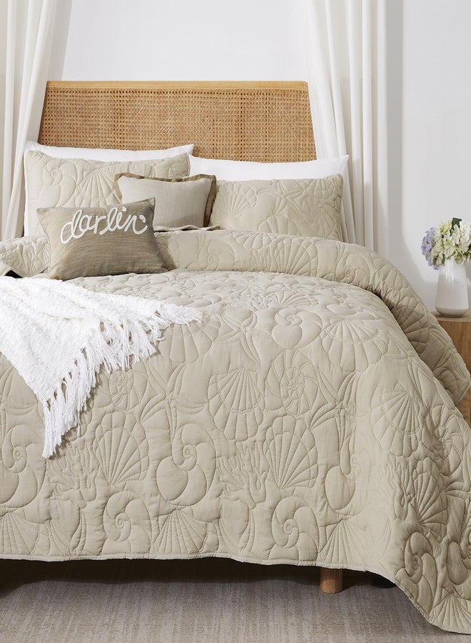 WDCOZY Coastal Beach Beige Queen Size Quilt Bedding Sets, Nautical Tropical Ocean Bedspread, Scallop Seashell Soft Coverlet, Lightweight Summer Thin Comforter for All Season - Image 3
