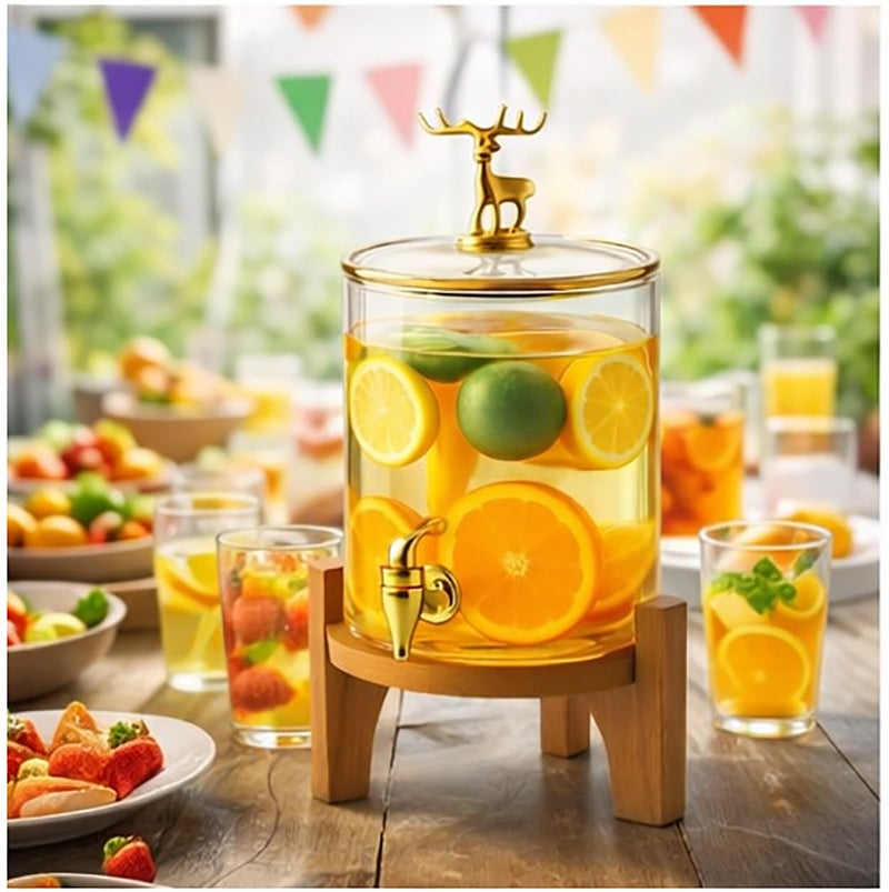 Bellemax 3 Litre Glass Iced Drink Dispenser with Spout & Tap, Glass Lid and Wooden Stand – Cold Beverage Dispenser for Beer, Water, Cocktails, Detox Drinks, Perfect for Parties & Events (BS-04) - Image 5