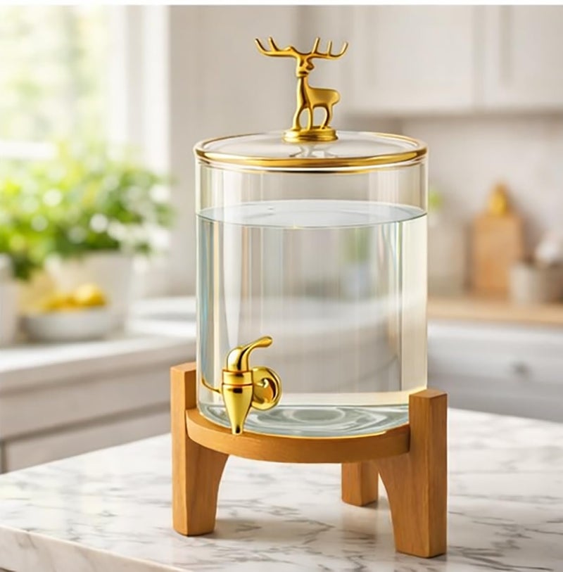 Bellemax 3 Litre Glass Iced Drink Dispenser with Spout & Tap, Glass Lid and Wooden Stand – Cold Beverage Dispenser for Beer, Water, Cocktails, Detox Drinks, Perfect for Parties & Events (BS-04) - Image 3