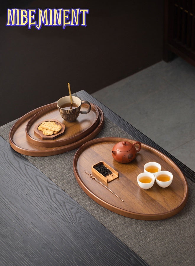NIBEMINENT طقم 3 قطع من صينية البامبو وخشب الجوز الأسود المعاد تدويره - صينية تقديم شاي بشكل بيضاوي على الطراز القديم مع غطاء، مثالية للمنزل، المكتب، الفندق، أو كديكور هدايا، مثالية لغرفة المعيشة، غرفة النوم، أو حفلات الشاي، ملحقات حفلات الشاي | صينية زخرفية | مادة بامبو، صينية شاي - Image 3
