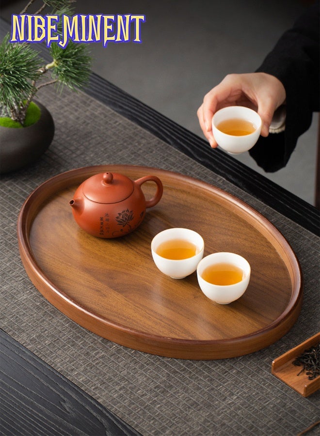 NIBEMINENT طقم 3 قطع من صينية البامبو وخشب الجوز الأسود المعاد تدويره - صينية تقديم شاي بشكل بيضاوي على الطراز القديم مع غطاء، مثالية للمنزل، المكتب، الفندق، أو كديكور هدايا، مثالية لغرفة المعيشة، غرفة النوم، أو حفلات الشاي، ملحقات حفلات الشاي | صينية زخرفية | مادة بامبو، صينية شاي - Image 2