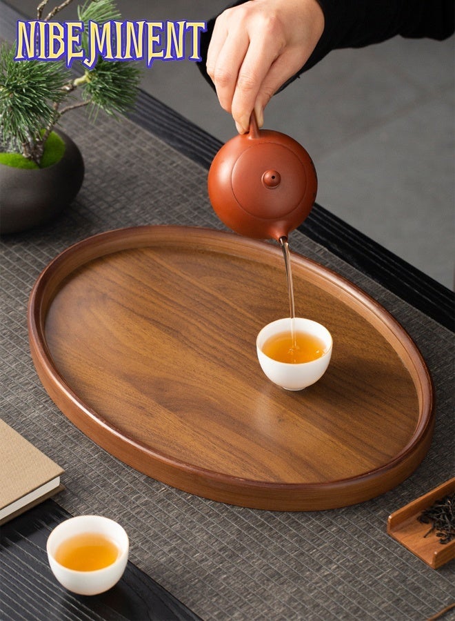NIBEMINENT طقم 3 قطع من صينية البامبو وخشب الجوز الأسود المعاد تدويره - صينية تقديم شاي بشكل بيضاوي على الطراز القديم مع غطاء، مثالية للمنزل، المكتب، الفندق، أو كديكور هدايا، مثالية لغرفة المعيشة، غرفة النوم، أو حفلات الشاي، ملحقات حفلات الشاي | صينية زخرفية | مادة بامبو، صينية شاي - Image 4