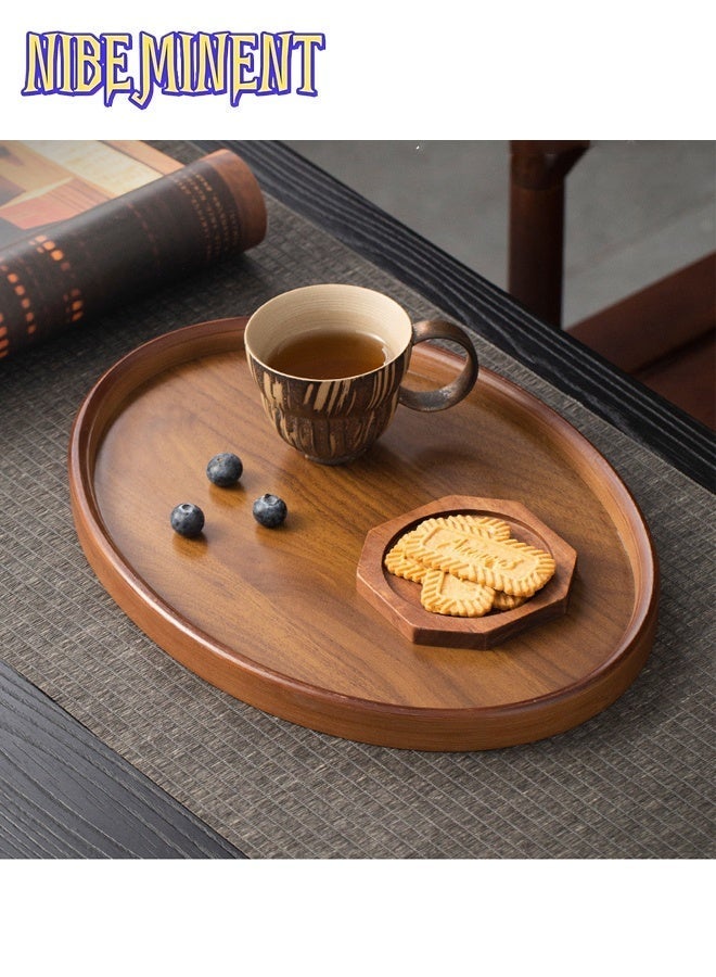 NIBEMINENT طقم 3 قطع من صينية البامبو وخشب الجوز الأسود المعاد تدويره - صينية تقديم شاي بشكل بيضاوي على الطراز القديم مع غطاء، مثالية للمنزل، المكتب، الفندق، أو كديكور هدايا، مثالية لغرفة المعيشة، غرفة النوم، أو حفلات الشاي، ملحقات حفلات الشاي | صينية زخرفية | مادة بامبو، صينية شاي - Image 5