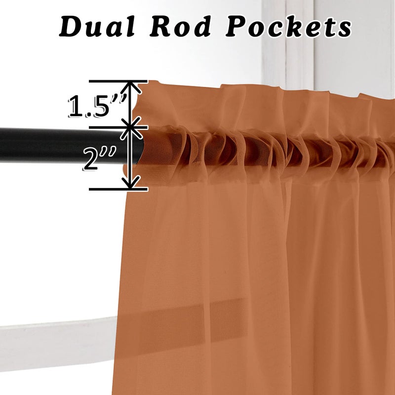 OVZME Orange Sheer Curtains 72 Inches Long 2 Panels - Soft Light Filtering Window Sheer Panels for Living Room/Bedroom  Top Dual Rod Pocket  1 Pair  Each 42Wx72L Inches - Image 3