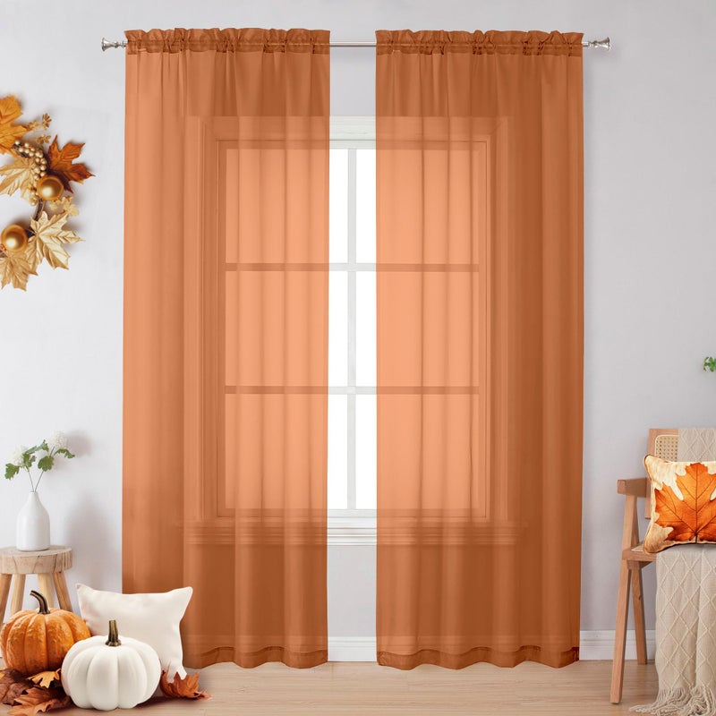 OVZME Orange Sheer Curtains 72 Inches Long 2 Panels - Soft Light Filtering Window Sheer Panels for Living Room/Bedroom  Top Dual Rod Pocket  1 Pair  Each 42Wx72L Inches - Image 1