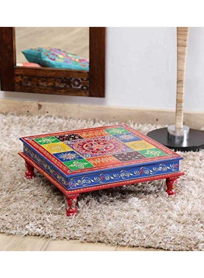 QUESERA Solid Wood Multicolor Square Pooja Chowki Handpainted Chowki For Temple  - Image 3