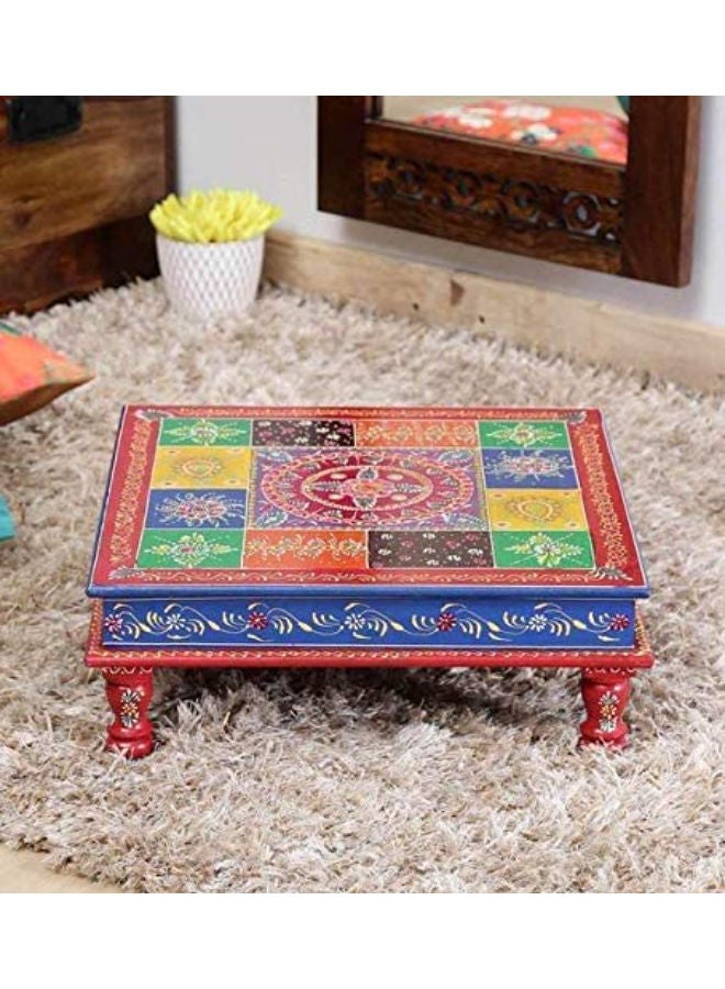 QUESERA Solid Wood Multicolor Square Pooja Chowki Handpainted Chowki For Temple  - Image 4