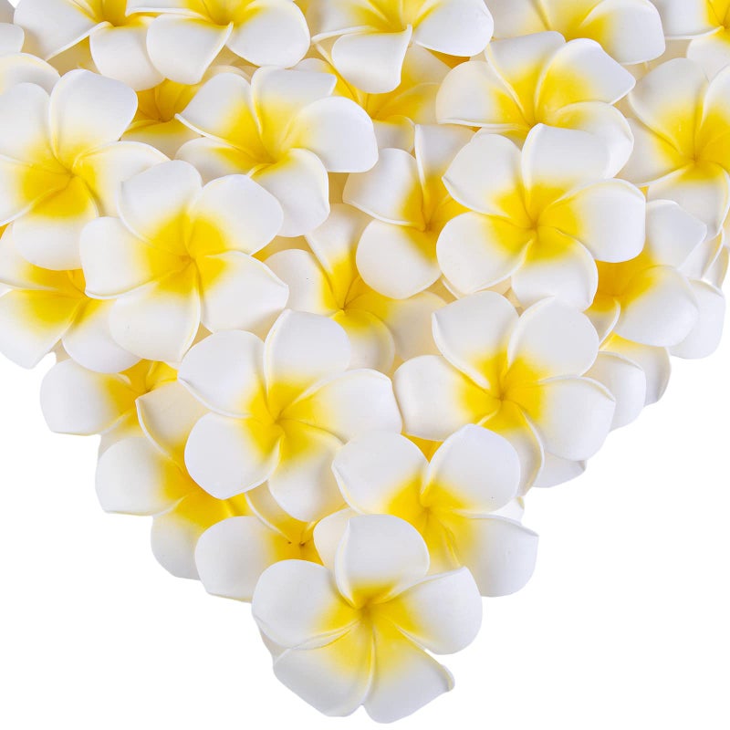SallyFashion SallyFashion 50Pcs 2.7 inch Foam Artificial Plumeria Rubra Flower Heads Hawaiian Frangipani Hair Hat Wreath DIY Crafts Wedding Decoration 