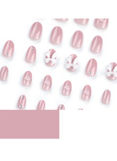 JOSQUEWNN French Tip Press on Nails,Nude Pink Solid Color Wearable Nails with White Bow and Heart,24Pcs,Fake Acrylic Nails With Glue Kit.  - Image 3