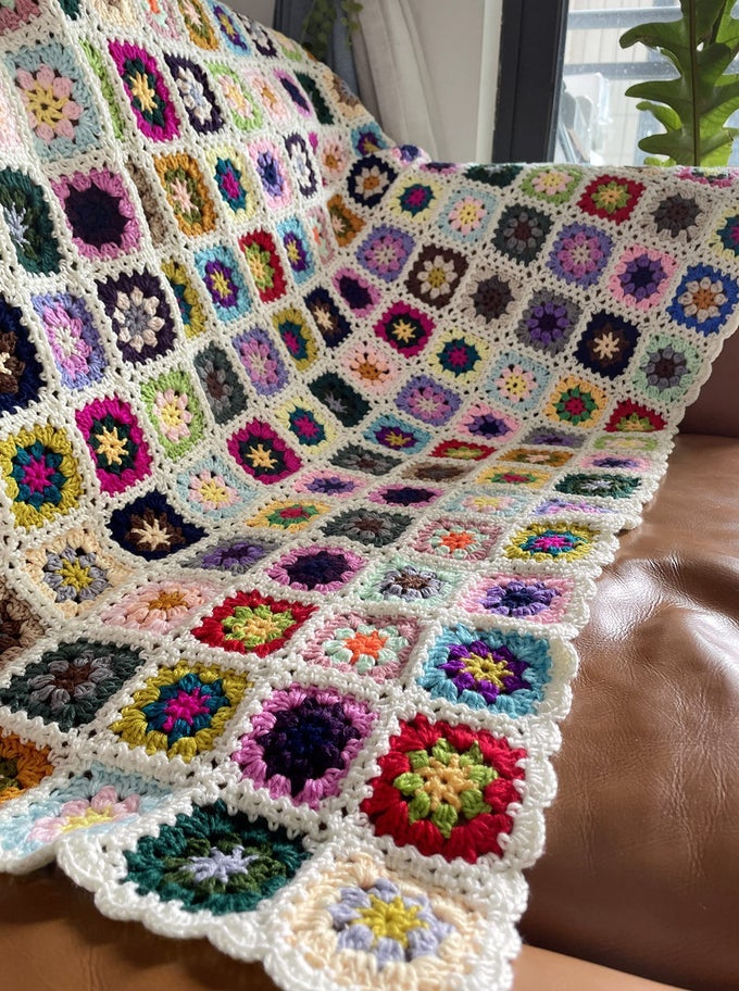 RISEON HANDMADE GRANNY SQUARE CROCHET THROW BLANKET SWEATER STYLE MAT CROCHET QUILT MULTICOLOR BOHO TRAVEL ACCENT DECOR THROW FOR SOFA COMFORTER COUCH BED RECLINER LIVING ROOM BEDROOM 47 X47