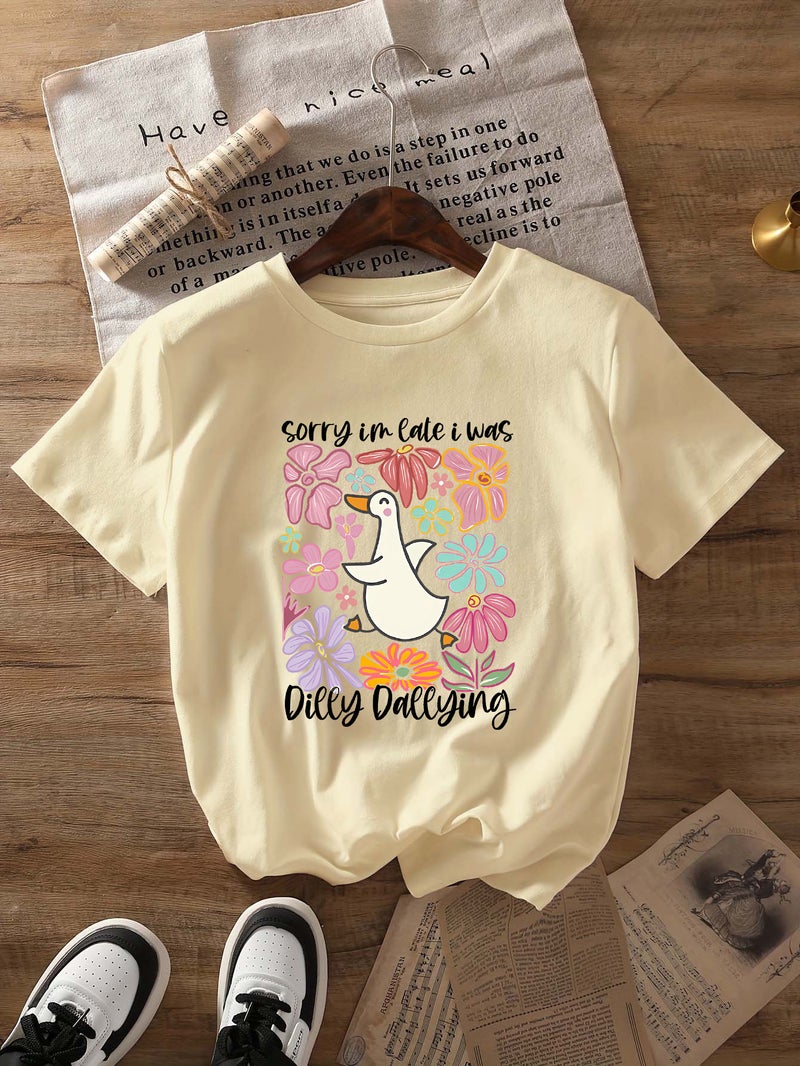 Independent Station Women'S Tops Round Neck Cartoon Printed Short-Sleeved T-Shirt-M - Image 1
