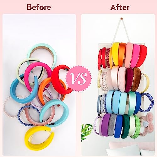JOYMOMO Hanging Headband Holder For Girls,Felt Headband Organizer Headband Storage Holder Organizer For Headband (Without Headbands) (40 Slots Cream) - Image 5