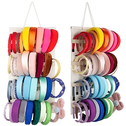 JOYMOMO Hanging Headband Holder For Girls,Felt Headband Organizer Headband Storage Holder Organizer For Headband (Without Headbands) (40 Slots Cream) - Image 1