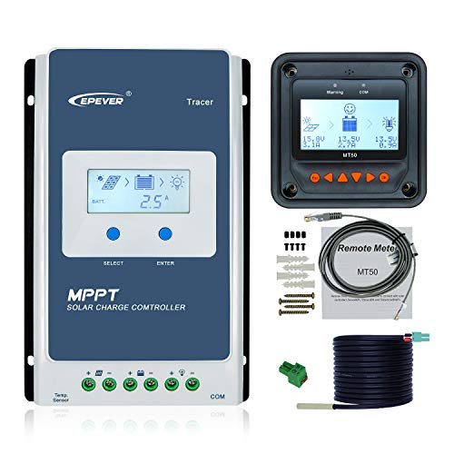 EPEVER MPPT Solar Charge Controller 40A 12V/24V Tracer4210AN + Remote Meter MT50 Monitor + RTS for Solar Panel Charge Controller Regulator with LCD Display (Tracer4210AN + MT50+RTS) - Image 1
