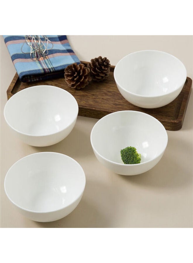 Sky Top Rice Bowl, Ceramic Noodle Bowl, Bone China Soup Bowl, Household Housewarming Hotel Tableware Set, Pure White 5-inch Aobow 4 Pieces - Image 1