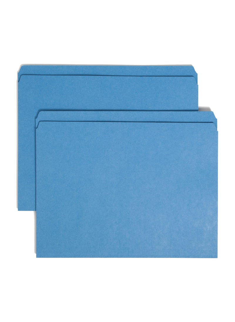 Smead Smead File Folder, Reinforced Straight-Cut Tab, Letter Size, Blue, 100 per Box (12010)  - Image 1