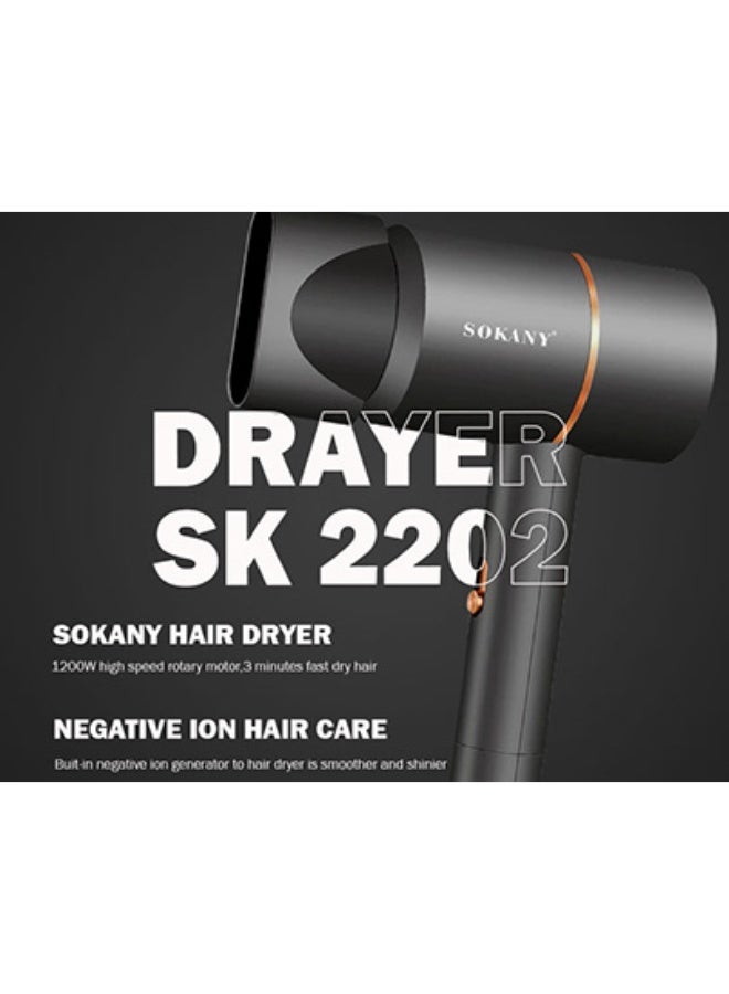 sokany Professional Hair Dryer SK-2202 / 1200W - Grey  - Image 5