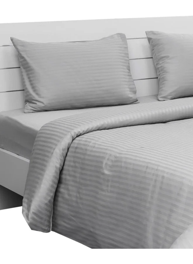 Hotel Linen Klub Hotel Linen Klub King Comforter Set - 7 Pieces, Luxurious 100% Cotton with 250 Thread Count Sateen, Stylish Classic Stripe Pattern, Soft Microfiber Filling, Size: 240 x 260 cm, Silver