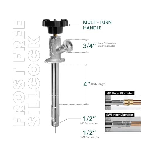 Everflow Midline Valve 8426 Sillcock Pipe Chrome Plated Brass Body Frost 1/2 inch MIP/Sweat Connection and 3/4 inch Hose Bib, 4 - Image 3
