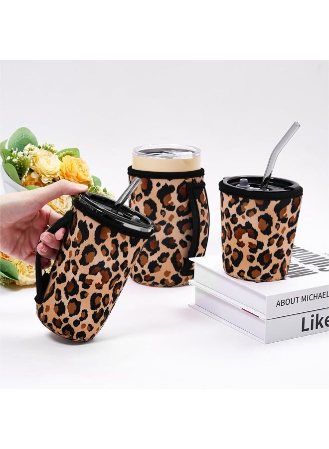 LLTDMEST 3 Piece Reusable Iced Coffee Sleeves Insulated Coffee Sleeves for 16-32 ounces of hot or cold coffee or iced beverages Compatible with Starbucks Dunkin Coffee cup and More (Leopard print) - Image 2
