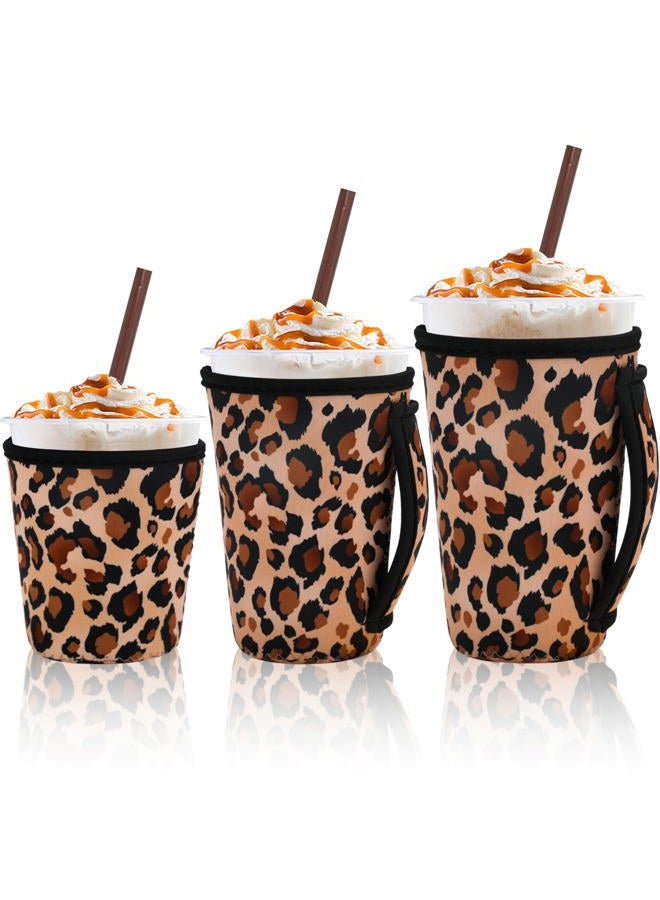 LLTDMEST 3 Piece Reusable Iced Coffee Sleeves Insulated Coffee Sleeves for 16-32 ounces of hot or cold coffee or iced beverages Compatible with Starbucks Dunkin Coffee cup and More (Leopard print) - Image 1