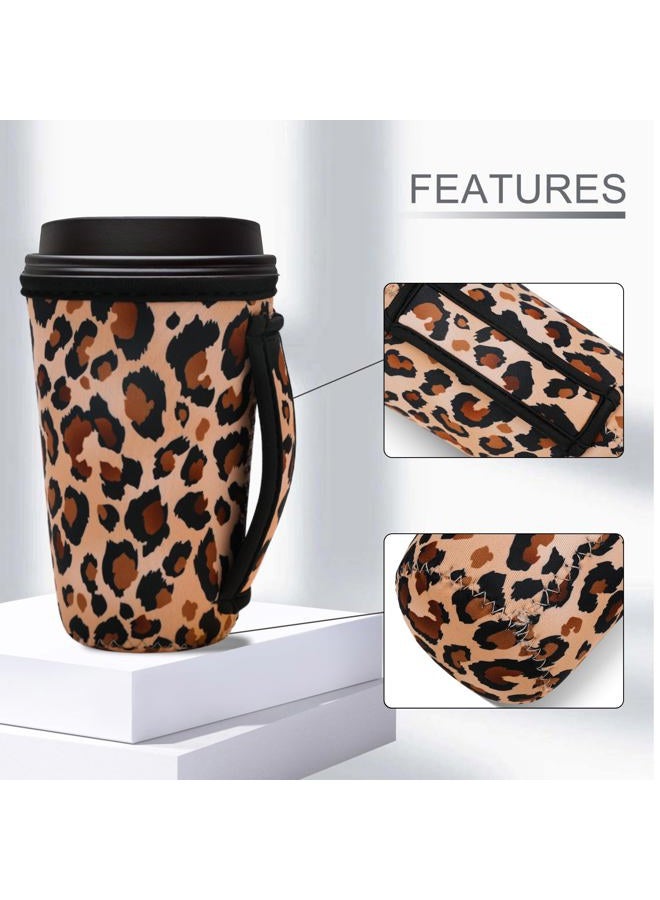 LLTDMEST 3 Piece Reusable Iced Coffee Sleeves Insulated Coffee Sleeves for 16-32 ounces of hot or cold coffee or iced beverages Compatible with Starbucks Dunkin Coffee cup and More (Leopard print) - Image 4