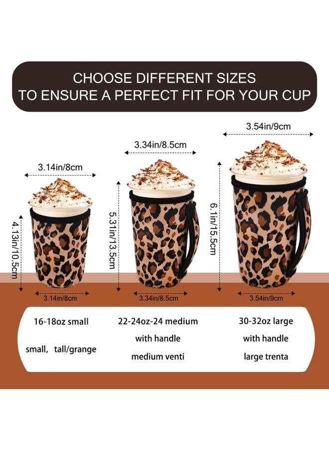 LLTDMEST 3 Piece Reusable Iced Coffee Sleeves Insulated Coffee Sleeves for 16-32 ounces of hot or cold coffee or iced beverages Compatible with Starbucks Dunkin Coffee cup and More (Leopard print) - Image 3
