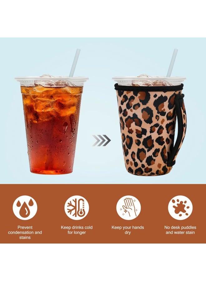 LLTDMEST 3 Piece Reusable Iced Coffee Sleeves Insulated Coffee Sleeves for 16-32 ounces of hot or cold coffee or iced beverages Compatible with Starbucks Dunkin Coffee cup and More (Leopard print) - Image 5