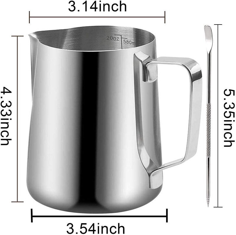 NewGF Milk Frothing Pitchers 20 oz, Stainless Steel Espresso Steaming Pitcher with Decorating Pen Coffee Milk Frother Cup with Scale Cappuccino Latte Art Barista Steam Pitchers Milk Frother Cup - Image 2