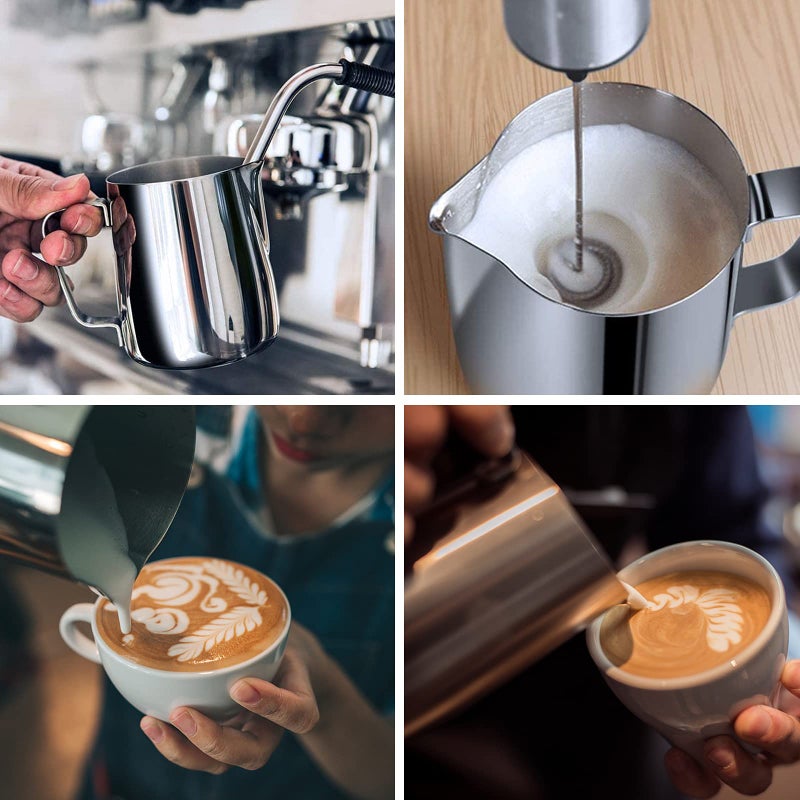 NewGF Milk Frothing Pitchers 20 oz, Stainless Steel Espresso Steaming Pitcher with Decorating Pen Coffee Milk Frother Cup with Scale Cappuccino Latte Art Barista Steam Pitchers Milk Frother Cup - Image 4