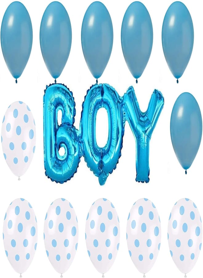 Salux Newborn, Baby Shower Boy Bouquet 12 Pcs Blue Balloons and Boy Blue Foil Balloon - SALUX Collection