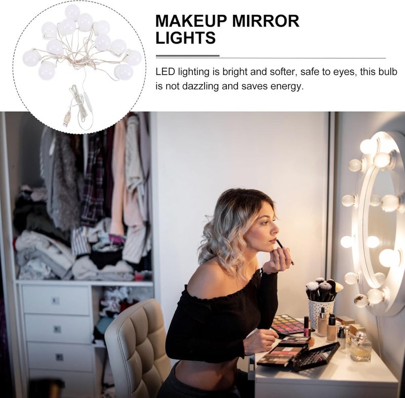 LABRIMP LED Makeup Light for Dressing Mirror, 12-led Dimmable Vanity Mirror Lights with Rotatable USB Cord, Three-Color Temperature for Bathroom and Bedroom Use Random Color - Image 3