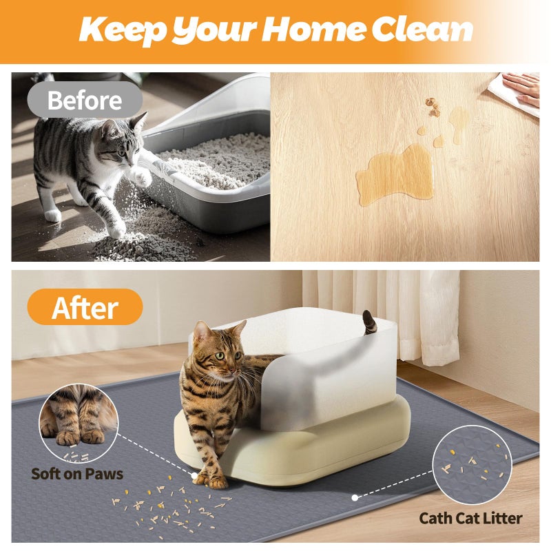 Bartuke Cat Litter Mat, Extra Large 51" x 25.6" Silicone Mat Litter Trapping Mat for Scatter Control, Soft on Kitty Paws, Easy to Clean (Dark Grey) - Image 4