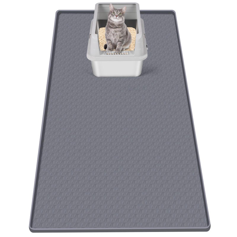 Bartuke Cat Litter Mat, Extra Large 51" x 25.6" Silicone Mat Litter Trapping Mat for Scatter Control, Soft on Kitty Paws, Easy to Clean (Dark Grey) - Image 1