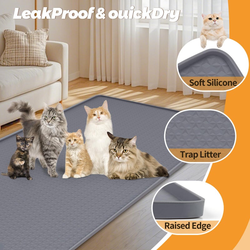 Bartuke Cat Litter Mat, Extra Large 51" x 25.6" Silicone Mat Litter Trapping Mat for Scatter Control, Soft on Kitty Paws, Easy to Clean (Dark Grey) - Image 3
