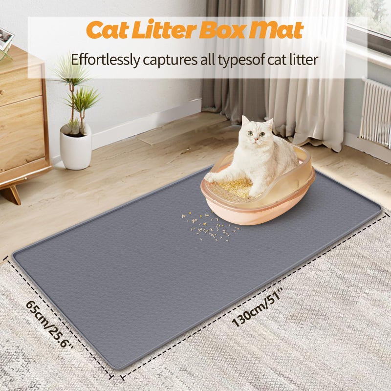 Bartuke Cat Litter Mat, Extra Large 51" x 25.6" Silicone Mat Litter Trapping Mat for Scatter Control, Soft on Kitty Paws, Easy to Clean (Dark Grey) - Image 2