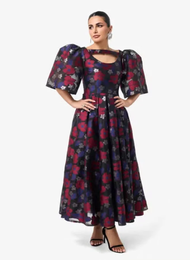 ثريدز باي اجوني فستان ماكسي مطبوع بأكمام منفوشة