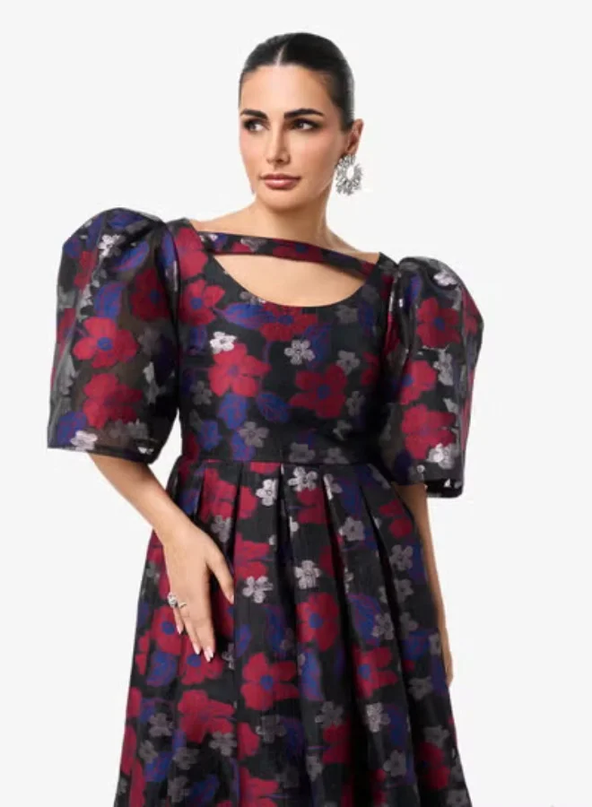 Threadz by Ajooni  Puff Sleeve Printed Maxi Dress for Women | Best Price UAE