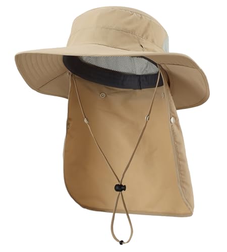 Home Prefer UPF 50 Wide Brim Sun Hat with Neck Flap for Men Women UV Protection Bucket Hat for Fishing Gardening Hiking Beach Safari Khaki - Image 1