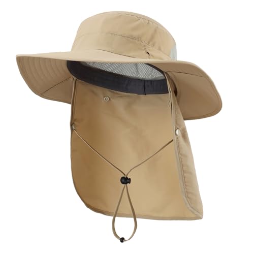 Home Prefer UPF 50 Wide Brim Sun Hat with Neck Flap for Men Women UV Protection Bucket Hat for Fishing Gardening Hiking Beach Safari Khaki - Image 3