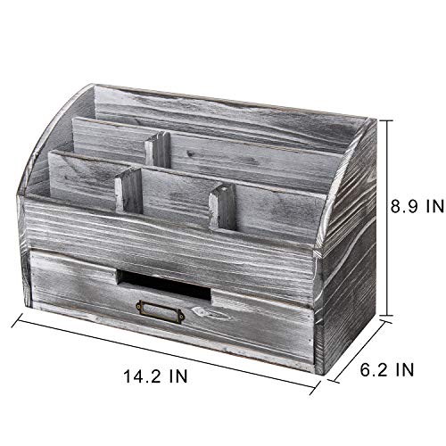 canwedance Distressed Rustic Wooden Office Desk Organizer 5 Compartment with 2 Drawer &Counter Desk Tabletop Desktop Mail Rack, Pens, Notebooks, Folders, Pencils and Office Supplies (grey) - Image 2
