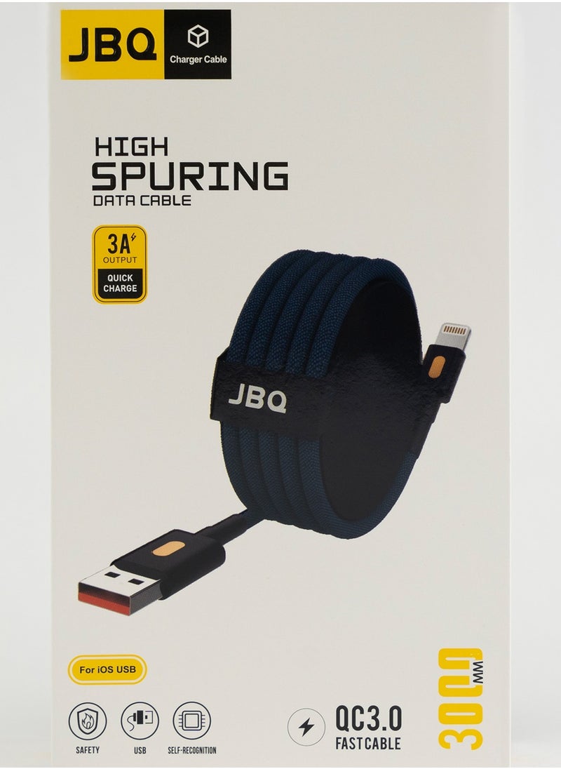 JBQ - 3 Meter 3A Output Data Cable For Quick Charge USB A to Lightning - Image 1